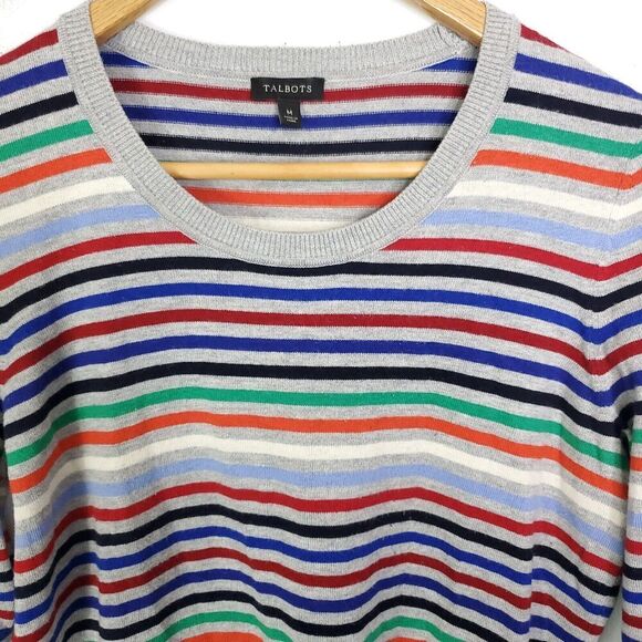 Talbots Sweater Womens M Rainbow Striped Colorful Preppy Office Crew Neck - Picture 2 of 7